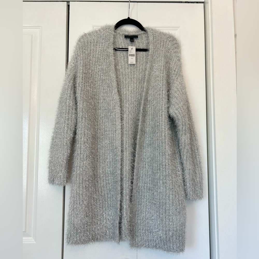 Lane Bryant Open Front Metallic Silver Cardigan 14/16 NWT